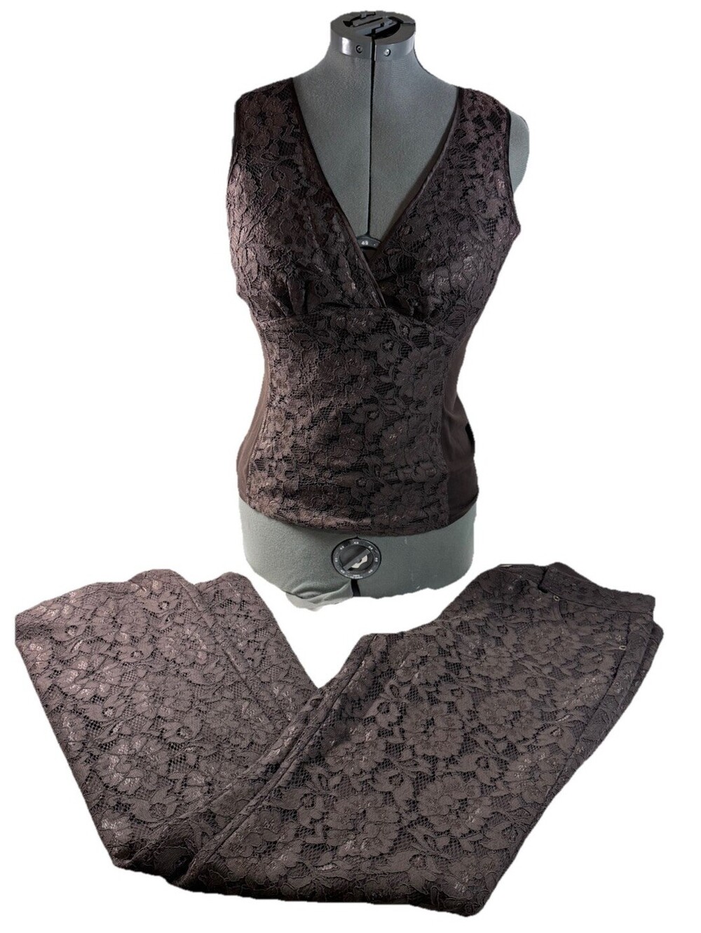 Vintage Jendo Lace Chocolate Brown Y2K Tank Top And Pat Set